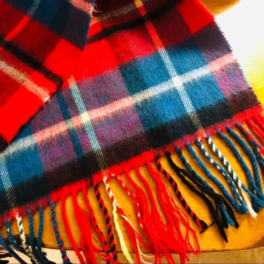 Red Plaid Stripe Fringe Scarf